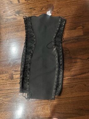 AKIRA Black Lace-Up Mini Bodycon Dress